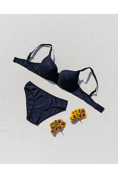 siyalife material reiat Set de lenjerie intimă cu sutien și chiloți negri căp...