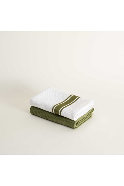 Ecocotton Prosop de uscare Elvin, pachet de 2, 100% bumbac organic, țesut special, verde-crem, 40X60 cm