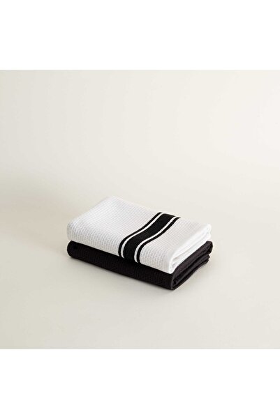 Ecocotton Elvin 2'li Kurulama Havlusu %100 Organik Pamuklu Özel Dokuma Siyah-Krem 40X60 Cm