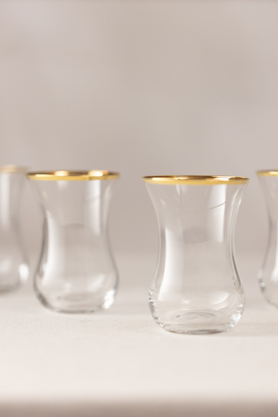 Rakle Pure Altın Yaldızlı İthal İnce 6'lı Çay Bardağı Seti 120 cc