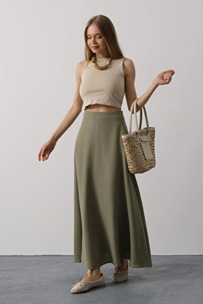 Omarı Λινό Φούστα Χακί