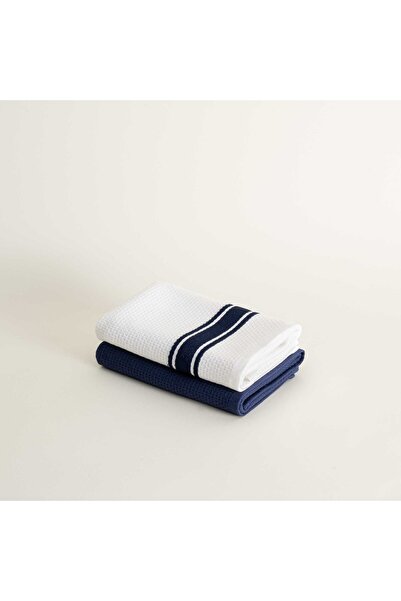 Ecocotton Prosop de uscare Elvin, pachet de 2, 100% bumbac organic, țesut special, albastru-marin-crem 40X60 cm