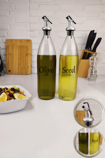 Digithome Lombardino Vetro 2'li Zeytinyağı Ve Sıvıyağ Şişesi Yağdanlık 1000 ml Sh-003