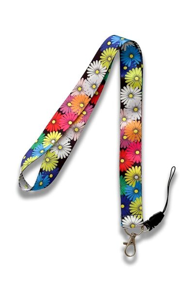 PABALAS حبل الرقبة وحامل شارة الهوية - حزام هاتف منقوش بالزهور