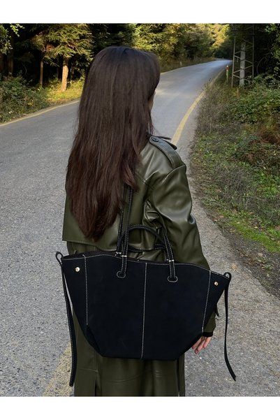na nura collection Suede Black Polen Hand and Shoulder Bag