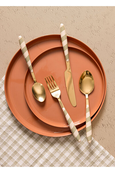 The Mia Joy Çatal Kaşık Bıçak Takımı Yeşil Gold 24 Parça