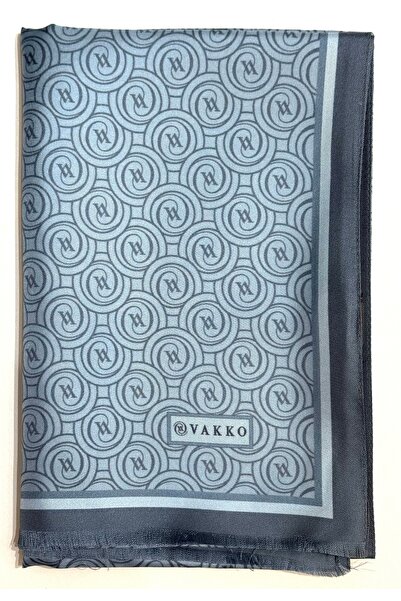 Vakko Tivil Monogram Silk Shawl 41407-Blue