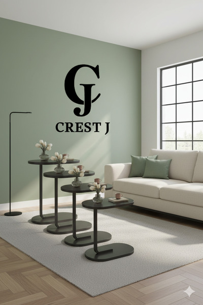 Crestj طقم طاولات 4 خدمة سطح اسود قاعدة لون أسود - بتصميم أنيق وعملي