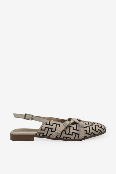 kanuga حذاء باليرينا مفتوح من الخلف للنساء باللون البيج منقوش SNYR105