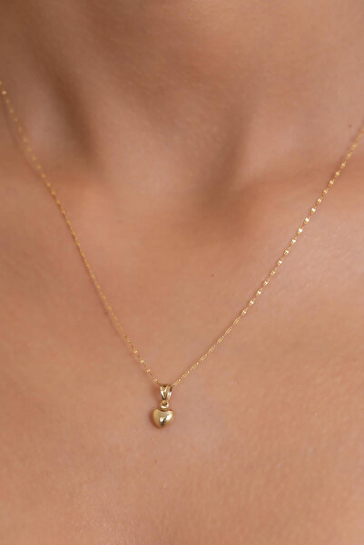 AMES GOLD KUYUMCULUK 14 Ayar Altın Üç Boyutlu Aşk Kalbi Kolye