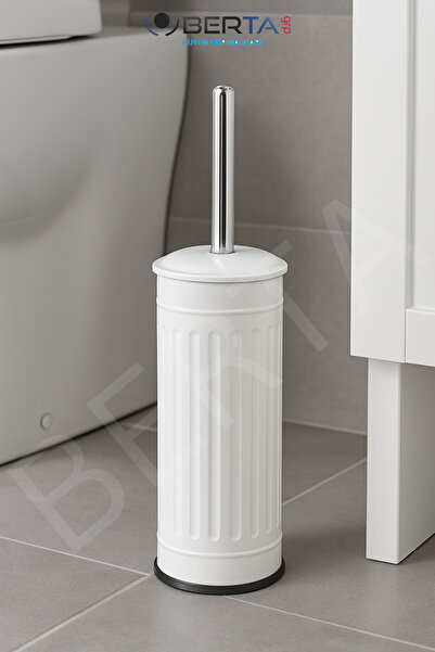 Berta Hijyen Vintage Dörtlü Beyaz Banyo Seti Çöp Kovası Tuvalet Fırçası Diş Fırçalık Sıvı Sabunluk Metal