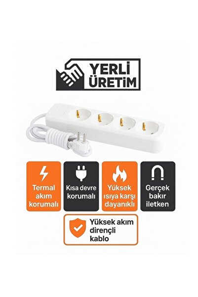 REYYEN 4'lü Grup Çoğaltıcı Fiş Priz 7 Metre Termal Akım ve Kısa Devre Korumalı Uzatma Ara Kablo