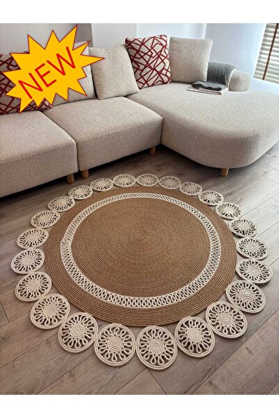 MaVaux Buganvilla Hasır Jüt Çiçek Desenli El Dokuma Antre Salon Mutfak Yatak ...