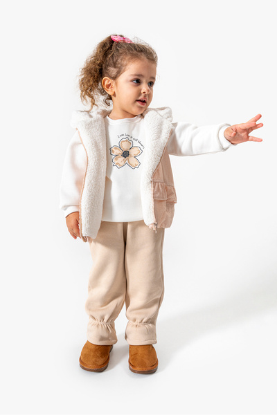 Jikko Baby Floral Printed 3-Piece Baby Set with Ruffled Vest 8172