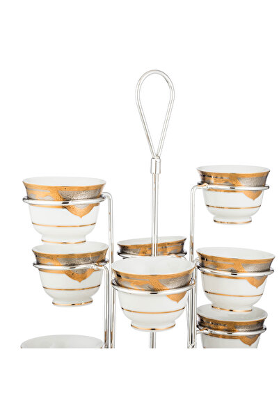 ABAREEK Arabic Coffee Cup Holder Stand - Silver Stainless Metal