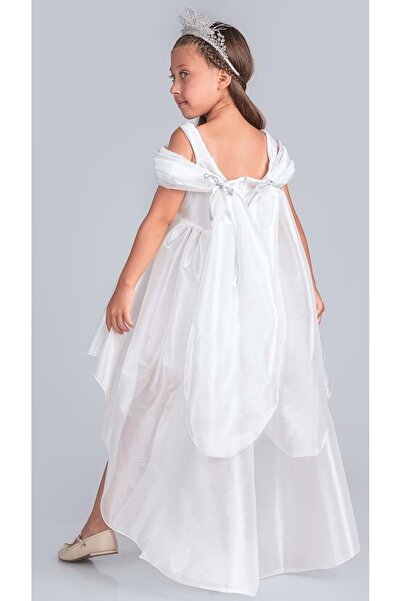 Mnk Baby&Kids Kız Çocuk Düşük Omuz Detaylı Işıltılı Prenses Elbisesi M00760 BEYAZ