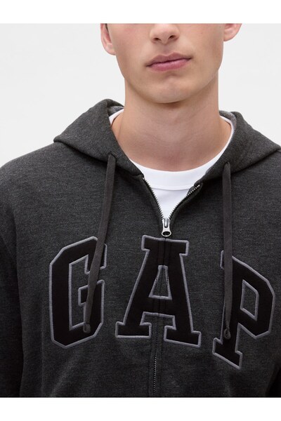 GAP Erkek Koyu Gri Logo Kapüşonlu Sweatshirt