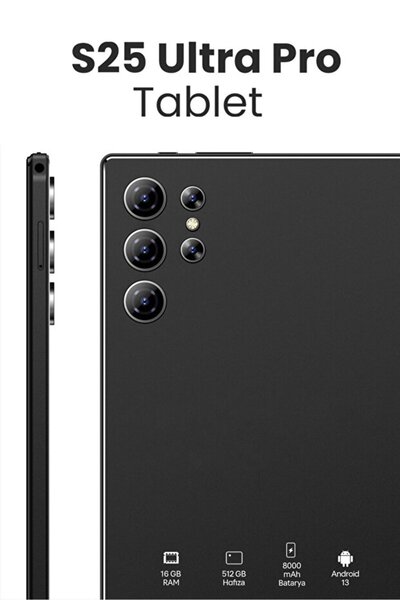 Genel Markalar S25 Ultra Pro Tablet SİYAH – 10.1” FHD Ekran, 16GB RAM, 512GB Hafıza, Klavye Mause Hediyeli