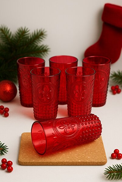 EWs Akrilik Kırmızı 6'lı Uzun Bardak & Su Meşrubat Bardağı 750 Ml ( Büyük Boy & Cam Değildir )