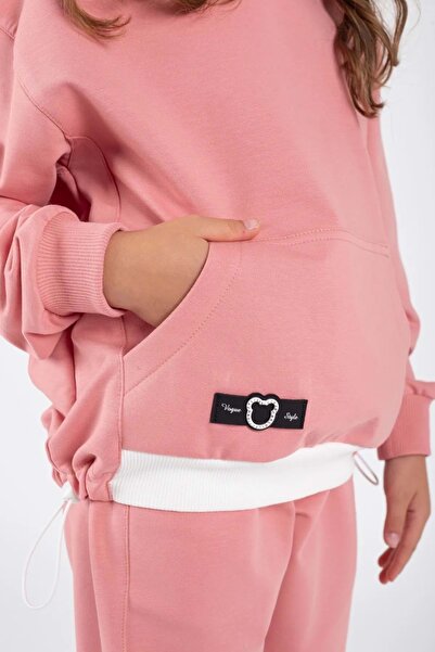 Mnk Baby&Kids Κοριτσίστικο σετ αθλητικής φόρμας με τσέπες καγκουρό και λεπτομέρεια από καουτσούκ M00754 ΡΟΖ