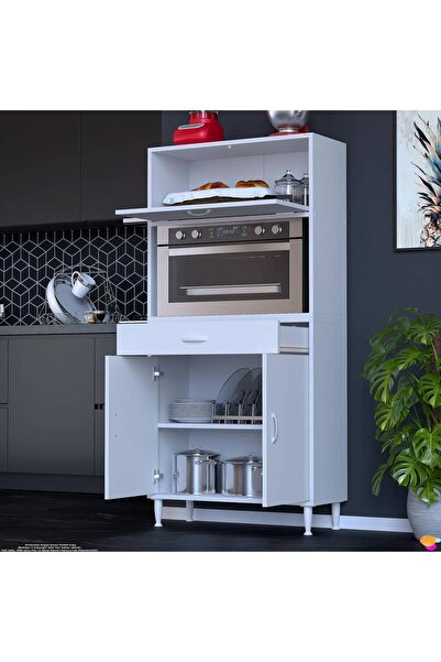 Modilayn VİO (75x163,4x32.5 cm) Çekmeceli, Kapaklı, Ekmeklikli. Mini/Midi Mikrodalga Mutfak Dolabı