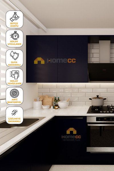 HOMECC İNTERİOR Yapışkanlı Folyo - Super Mat Lacivert - Mobilya Duvar Kapı - ...
