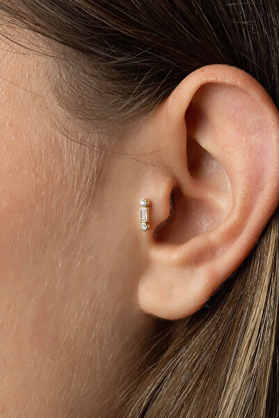 Safir Kuyumculuk Altın Baget Taşlı Tragus Piercing