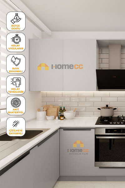 HOMECC İNTERİOR Yapışkanlı Folyo - Premium Boyalı Açık Gri - Mobilya Duvar Kapı - 120cm Genişlik - PP698