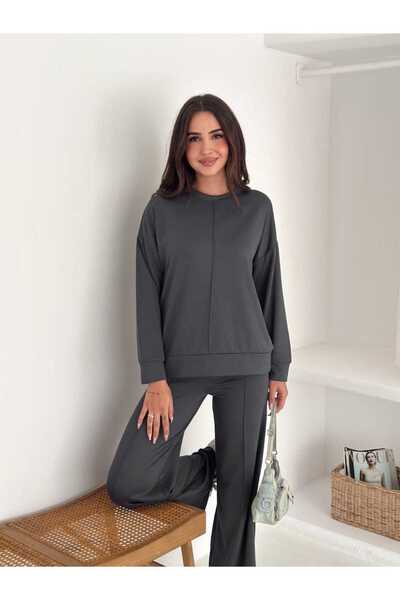 HYE Anthracite Floral Modal Women's Top and Bottom Set