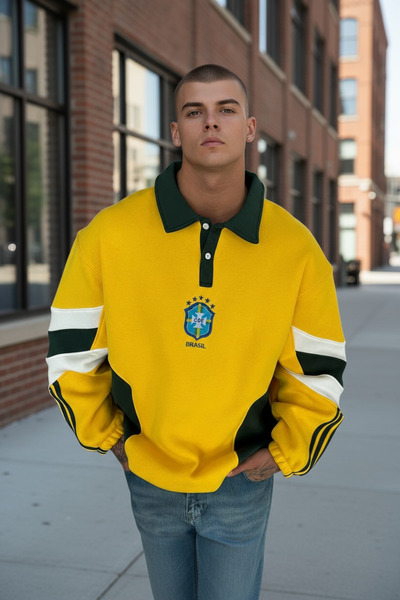 İLKCET MODA Бразилия Бродирана унисекс прекалено голяма суитшърт от висок клас