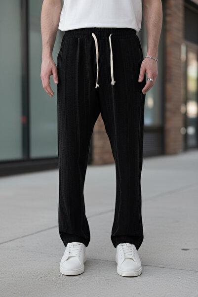 İLKCET MODA Мъжки панталон Oversize с дантела, черен