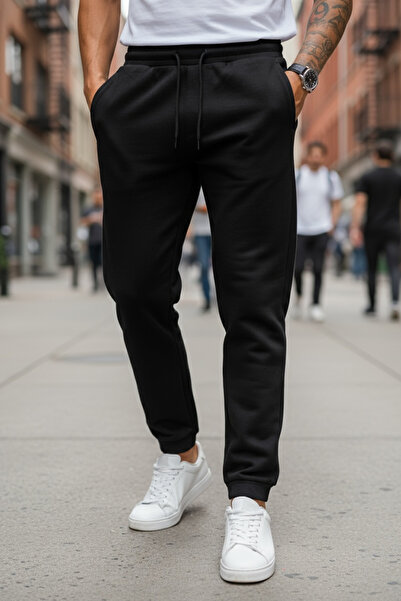 İLKCET MODA Унисекс черни широки панталони с еластични крачоли