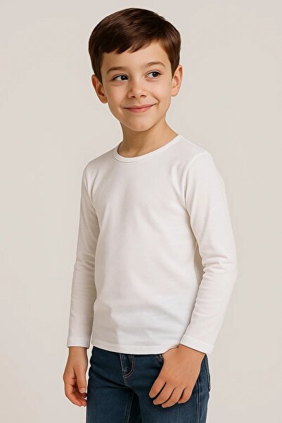 Mnk Baby&Kids Unisex Çocuk Bisiklet Yaka Uzun Kollu Okul Badi M00748 BEYAZ