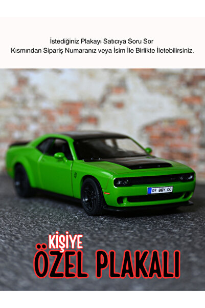 bebeym Dodge Challenger Metal Oyuncak Araba - Kişiye Özel Hediye Plakalı Dodge Challenger - Yeşil
