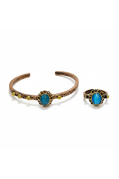EFEMİR Blue Cat Eye Stone Copper Bracelet & Ring