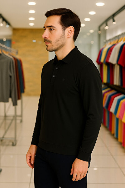 Maccali Men's Basic Casual Long Sleeve Polo Neck T-Shirt