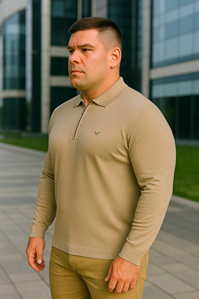 Maccali Ανδρικό φούτερ μεγάλου μεγέθους Basic Cream με φερμουάρ