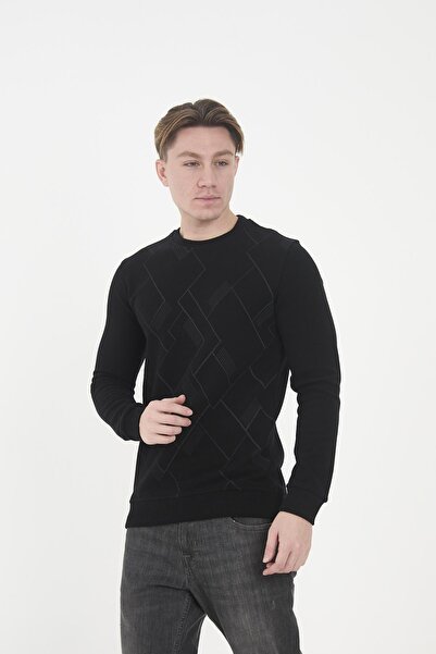 Maccali Чоловічий базовий зимовий довгий чорний світшот з геометричним візерунком