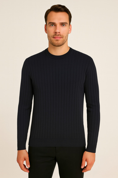 Maccali Чоловічий довгий рукав смугастий темно-синій зимовий трикотажний светр
