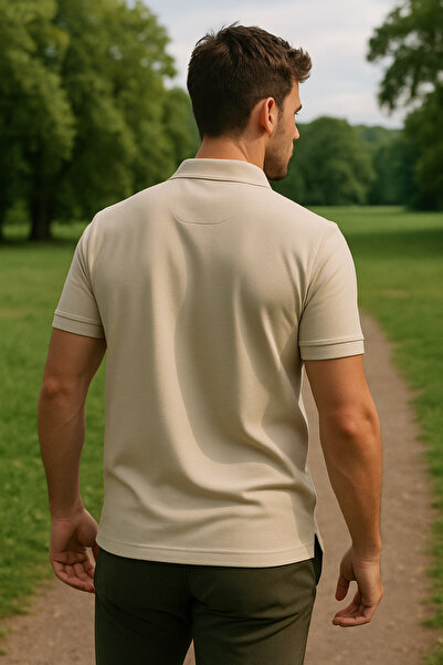 Maccali Men's Short Sleeve Cotton Stone Polo Neck Basic T-Shirt