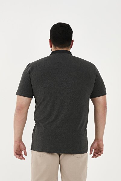 Maccali Men's Timeless Basic Long Plain Polo Neck T-Shirt with Pockets Anthracite