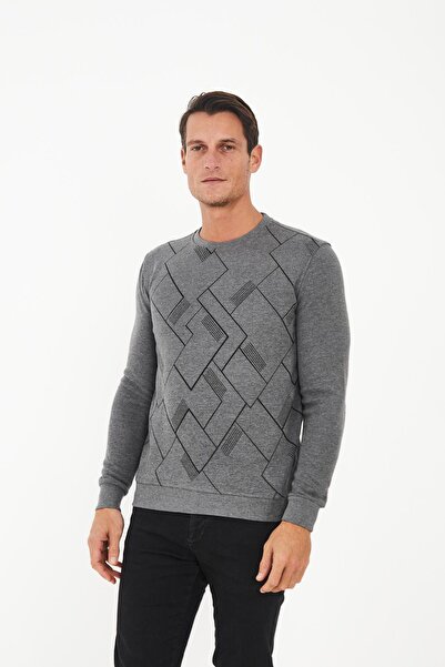Maccali Ανδρικό μπλουζάκι με γεωμετρικό σχέδιο Basic Winter Long Grey