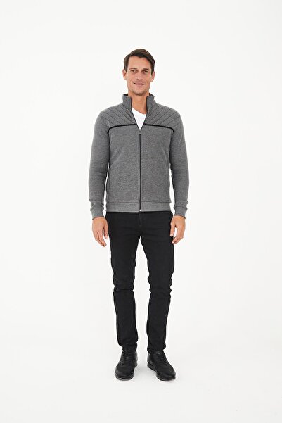 Maccali Ανδρικό φούτερ EchoWave με ριγέ γιακά με φερμουάρ μονόχρωμο γκρι