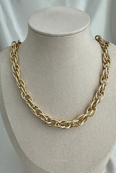 Modex Altın Rengi Içiçe Geçme Zincir Kolye (46CM)