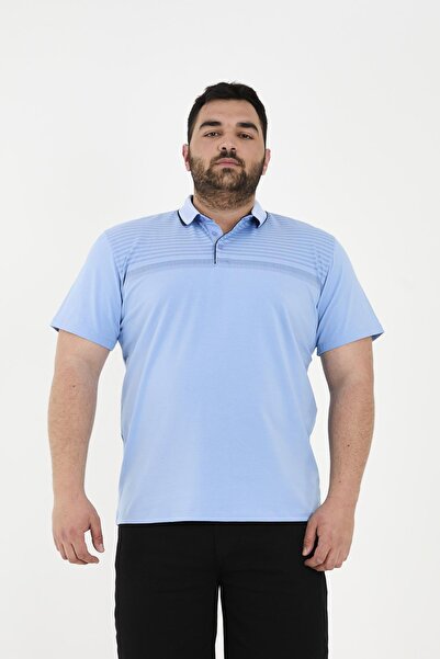 Maccali Ανδρικό μπλουζάκι με μοτίβο Basic Plus Size με κοντό μανίκι με γιακά πόλο Ice Blue