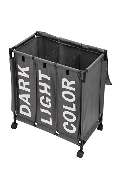 Lawazim 123L Laundry Basket - 3-Section Sorter Cart with Wheels & Fold-Over Cover