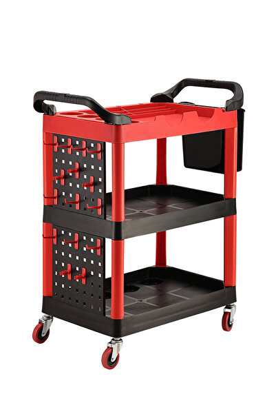 Lawazim Tool Cart with Side Bucket - 3-Tier Rolling Utility Cart for Garage & Detailing