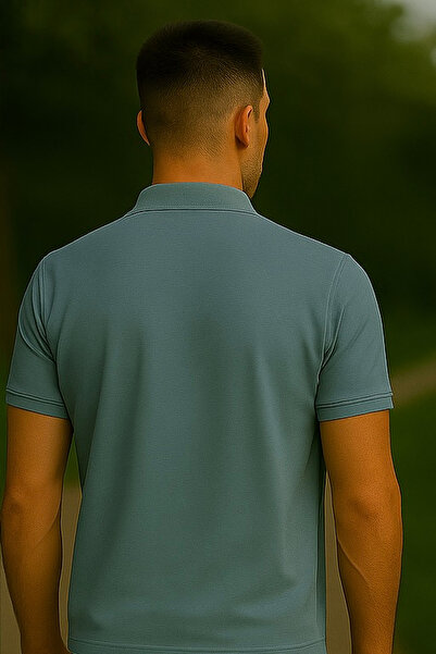 Maccali Ανδρικό μπλουζάκι Basic Long Plain Blue Polo με τσέπες