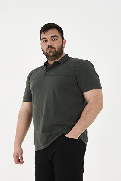 Maccali Ανδρικό μπλουζάκι με μοτίβο Basic Plus Size με κοντό μανίκι με γιακά πόλο χακί