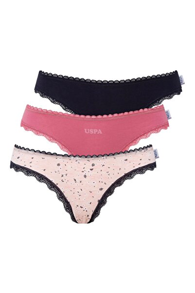 U.S. Polo Assn. - نسائي أزرق داكن - روز كورسو - مطبوع 3-قطعة سليب